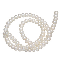 Tlačítko kultivované sladkovodní Pearl Beads, bílý, Grade AA, 5-6mm, Otvor:Cca 0.8mm, Prodáno za 15.5 inch Strand