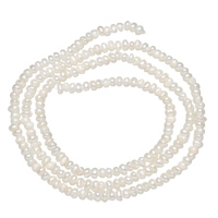 Knap ferskvandskulturperle Beads, Ferskvandsperle, Button, naturlig, hvid, 2-3mm, Hole:Ca. 0.8mm, Solgt Per Ca. 15 inch Strand