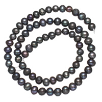 Runde ferskvandskulturperle Beads, Ferskvandsperle, naturlig, mørkegrøn, 5-6mm, Hole:Ca. 0.8mm, Solgt Per Ca. 13.7 inch Strand