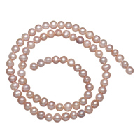Perlas Redondas Freshwater, Perlas cultivadas de agua dulce, Esférico, natural, Rosado, 5-6mm, agujero:aproximado 0.8mm, Vendido para aproximado 15 Inch Sarta