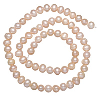 Perlas Redondas Freshwater, Perlas cultivadas de agua dulce, Esférico, natural, Rosado, 5-6mm, agujero:aproximado 0.8mm, Vendido para 14.5 Inch Sarta