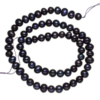Runde ferskvandskulturperle Beads, Ferskvandsperle, naturlig, sort, 5-6mm, Hole:Ca. 0.8mm, Solgt Per Ca. 15 inch Strand