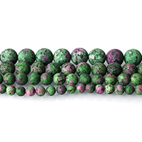 Rubin Zoisit Perle, rund, verschiedene Größen vorhanden & satiniert, Bohrung:ca. 0.5-1.5mm, Länge:ca. 15 ZollInch, verkauft von Menge