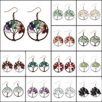 Tree Of Life Jewelry Earrings, Brass, with Gemstone, plated, mixed, lead & cadmium free, 30x52x10mm, 2Pairs/Bag, Sold By Bag
