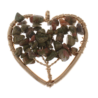 Tree Of Life Pendants Brass with Unakite Heart gold color plated lead & cadmium free Approx 5mm Sold By PC
