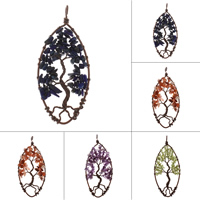 Tree Of Life Pendants, Brass, with Gemstone, Horse Eye, antique copper color plated, different materials for choice, lead & cadmium free, 40x92x10mm, Hole:Approx 5x4mm, Sold By PC