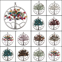 Tree Of Life Pendants Brass with Gemstone antique silver color plated lead & cadmium free Approx Sold By PC