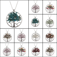 Tree Of Life Necklace, Brass, with Gemstone, antique silver color plated, different materials for choice & ball chain & for woman, lead & cadmium free, 57x62x6mm, Sold Per Approx 22 Inch Strand