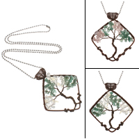 Tree Of Life Necklace Brass with Green Aventurine & Pink Aventurine & Clear Quartz Rhombus plated & ball chain & for woman lead & cadmium free Sold Per Approx 22 Inch Strand