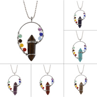 Messing Halskette, mit Edelstein, Platinfarbe platiniert, verschiedenen Materialien für die Wahl & Kugelkette & für Frau, frei von Blei & Kadmium, 34x53x11mm, verkauft per ca. 22 ZollInch Strang