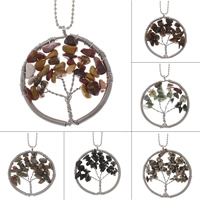 Tree Of Life Necklace Brass with Gemstone platinum color plated ball chain & for woman & mixed lead & cadmium free Length Approx 22 Inch Sold By Bag