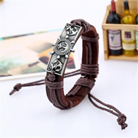 Unisex Bracelet, Cowhide, with Waxed Cotton Cord & Tibetan Style, plumbum black color plated, adjustable, brown, 12mm, Sold Per Approx 6.69 Inch Strand