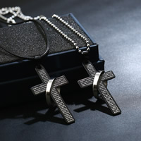 Unisex ожерелье, нержавеющая сталь, с Вощеный шнур нейлона, Обернутая Креста, Другое покрытие, Мужская & регулируемый & разные стили для выбора & с письмо узором, 52x30mm, продается Strand