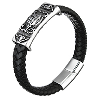 Unisex Bracelet Cowhide with Stainless Steel blacken 12mm Sold Per Approx 8.5 Inch Strand