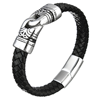 Unisex Bracelet, cuir de peau de vache, avec acier inoxydable, unisexe & noircir, 43x16x9mm, 12mm, 29x14x8mm, Vendu par Environ 8.5 pouce brin