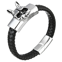 Unisex Bracelet, Cowhide, with Stainless Steel, Animal, blacken, 40x32x18mm, 12mm, 29x14x8mm, Sold Per Approx 8.5 Inch Strand