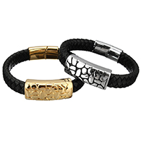 Unisex Bracelet Cowhide with Stainless Steel plated blacken 12mm Sold Per Approx 8.5 Inch Strand
