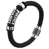 Unisex Bracelet Cowhide with Silicone & Stainless Steel blacken 8mm Sold Per Approx 9 Inch Strand