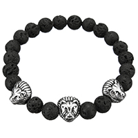 Unisex Bracelet Lava with Stainless Steel stainless steel magnetic clasp Lion natural blacken 8mm Sold Per Approx 8 Inch Strand