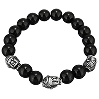 Wrist Mala, Black Agate, with Stainless Steel, stainless steel magnetic clasp, Buddha, natural, Unisex & blacken, 14x10mm, 10mm, Sold Per Approx 8 Inch Strand