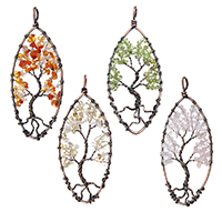 Tree Of Life Pendants, Brass, with Gemstone, antique copper color plated, natural & different materials for choice, nickel, lead & cadmium free, 37x88x6mm, Hole:Approx 6x7mm, Sold By PC