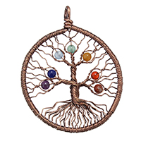 Livets træ vedhæng, Messing, med Ædelsten, Tree of Life, antik kobber farve belagt, naturlige, nikkel, bly & cadmium fri, 51x66x4mm, Hole:Ca. 4.5x5mm, Solgt af PC