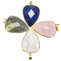 Gemstone Pendants Jewelry, Brass, with Gemstone, Teardrop, gold color plated, natural & different materials for choice, nickel, lead & cadmium free, 27x40x9mm, Hole:Approx 4x5mm, Sold By PC