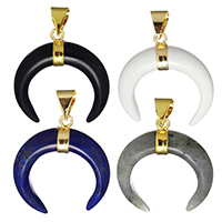 Gemstone Pendants Jewelry, with Brass, Moon, gold color plated, natural & different materials for choice, 33x35x10mm, Hole:Approx 4.5x7.5mm, Sold By PC