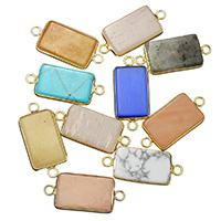 Conector de gemstone, misto de pedras semi-preciosas, with cobre, Retângulo, cromado de cor dourada, materiais diferentes para a escolha & laço de 1/1, 13x30x4mm, Buraco:Aprox 2mm, vendido por PC