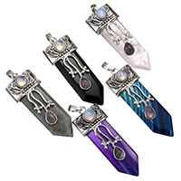 Gemstone Pendants Jewelry, with Brass, pendulum, platinum color plated, natural & different materials for choice & blacken, 20x58x13mm, Hole:Approx 5x7mm, Sold By PC