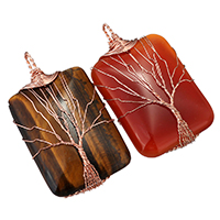 Tree Of Life Pendants, Gemstone, with Brass, Rectangle, rose gold color plated, natural & different materials for choice, 31x52x10mm, Hole:Approx 4.5x7mm, Sold By PC