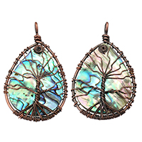 Tree Of Life Pendants, Abalone Shell, with White Shell & Brass, Teardrop, antique copper color plated, natural, 35x57x9mm, Hole:Approx 3.5mm, Sold By PC