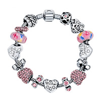 European Bracelet, Tibetan Style, with Lampwork, plated, different length for choice & with letter pattern & for woman & with rhinestone, lead & cadmium free, 170-190mm, Sold By Strand