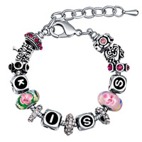 European Bracelet, Tibetan Style, with Lampwork, with 5cm extender chain, plated, with letter pattern & for woman & enamel & with rhinestone, more colors for choice, lead & cadmium free, 200mm, Sold By Strand