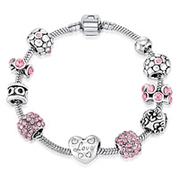 European Bracelet Zinc Alloy with Clay Pave plated & with letter pattern & for woman & with rhinestone lead & cadmium free 170-210mm Sold By Strand