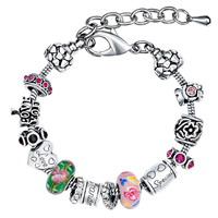 European Bracelet Zinc Alloy with Lampwork with 5cm extender chain plated with letter pattern & for woman & with rhinestone lead & cadmium free 200mm Sold Per Approx 7.5 Inch Strand