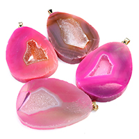 Ice Quartz Agate Pendant, with Brass, Teardrop, gold color plated, dyed & natural & druzy style, bright rosy red, 40x61x7mm, Hole:Approx 4x6mm, 10PCs/Lot, Sold By Lot
