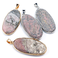 Rhodochrosite Pendant, with Brass, Flat Oval, plated, natural, 21x45x8mm, Hole:Approx 4x7mm, 10PCs/Lot, Sold By Lot