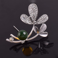 Zinc Alloy Brooches with Glass silver color plated for woman & with rhinestone & matte lead & cadmium free Sold By PC