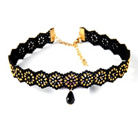 Crystal Choker Velveteen with Crystal & Zinc Alloy with 2.75lnch extender chain gold color plated for woman & faceted 10mm 15mm Sold Per Approx 11.8 Inch Strand