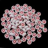 Perle acrylique, Plat rond, avec le motif de coeur & émail, 7x4mm, Trou:Environ 1mm, Environ 3600PC/sac, Vendu par sac