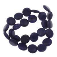Barvené Marble Korálek, Flat Round, modrý, 15x5mm, Otvor:Cca 1.5mm, Cca 25PC/Strand, Prodáno za Cca 14.5 inch Strand