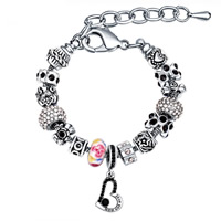 European Bracelet, Tibetan Style, with Clay Pave & Lampwork, with 5cm extender chain, plated, with letter pattern & for woman & with rhinestone, lead & cadmium free, 200mm, Sold Per Approx 7.5 Inch Strand