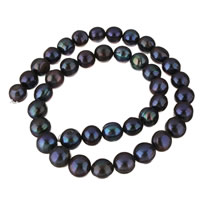 Barock kultivierten Süßwassersee Perlen, Natürliche kultivierte Süßwasserperlen, rund, schwarz, 10-11mm, Bohrung:ca. 0.8mm, verkauft per 15 ZollInch Strang
