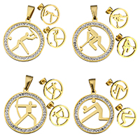 Rhinestone Stainless Steel Jewelry Set, pendant & earring, with Rhinestone Clay Pave, gold color plated, different designs for choice & for woman, 30x34mm, 15mm, Hole:Approx 4x8mm, Sold By Set