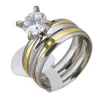 Cubic Zirconia acero inoxidable anillo de dedo conjunto, chapado, diverso tamaño para la opción & para mujer & con circonia cúbica, 8mm, 8mm, 2PCs/Set, Vendido por Set