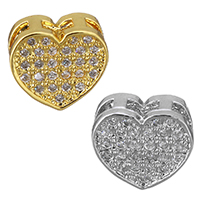 Cubic Zirconia Micro Pave Brass Beads, Heart, plated, micro pave cubic zirconia, more colors for choice, nickel, lead & cadmium free, 8x7.50x3.50mm, Hole:Approx 1x3mm, 15PCs/Lot, Sold By Lot