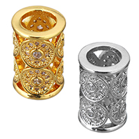 Cubic Zirconia Micro Pave Brass European Beads, Column, plated, micro pave cubic zirconia & hollow, more colors for choice, nickel, lead & cadmium free, 10x15mm, Hole:Approx 6.5mm, 5PCs/Lot, Sold By Lot