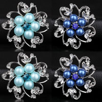 Plastic Pearl Brooch, Tibetan Style, with ABS Plastic Pearl, Flower, silver color plated, for woman & with rhinestone, more colors for choice, lead & cadmium free, 33x33mm, 3PCs/Bag, Sold By Bag