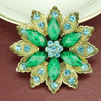 Tibetan Style Brooches, with Resin, Flower, gold color plated, for woman & faceted & with rhinestone, more colors for choice, lead & cadmium free, 60x60mm, 3PCs/Bag, Sold By Bag